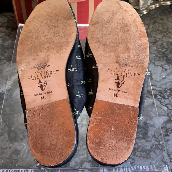 AMY JO GLADSTONE SLIPPERS VTG BLK RAW SILK SZ M - Picture 5 of 5